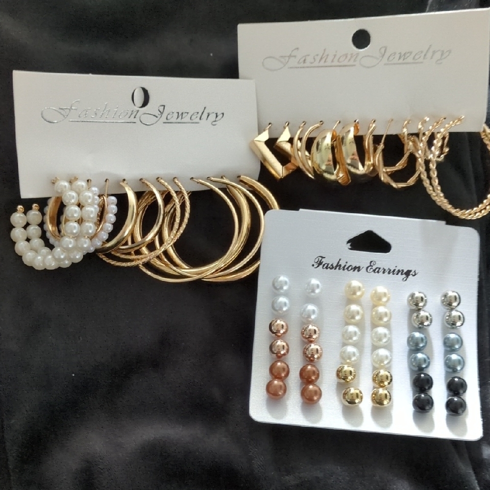 Elegant Gold and Pearl Hoop and Stud Earring Set